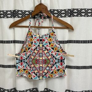 Billabong Halter Crop Top Women's M – Y2K Surf Boho Festival Tribal Print